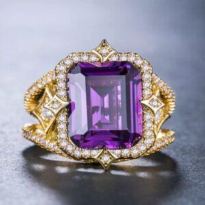 18K Gold Plated Luxury Stylish Purple CZ Wedding Ring, FB16FA1087